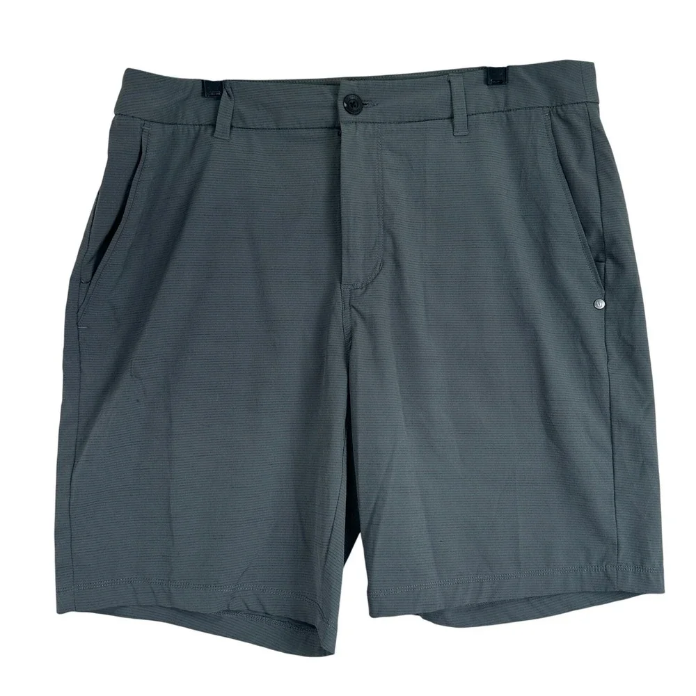 Vuori Aim Performance Chino Shorts Mens 34 Gray Micro-Stripe Stretch Golfcore